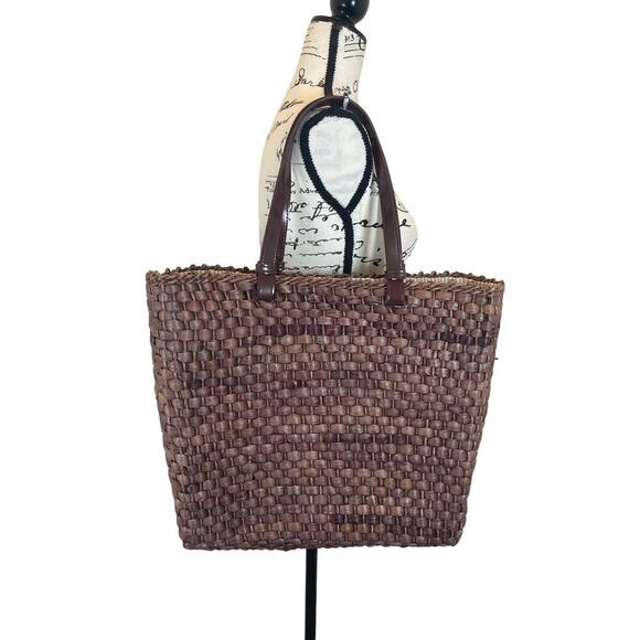 CORN-HUSH BROWN STRAW TOTE BAG 16’x 14’ CLOTH LINEN BOHO BEACH BAG VERSATILE - Picture 11 of 15